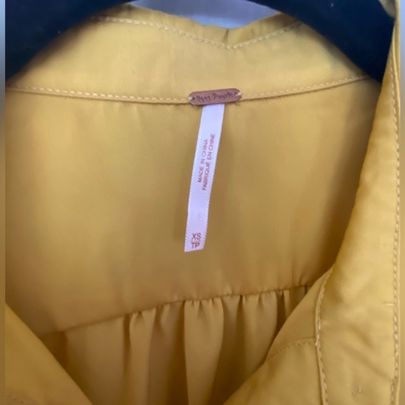 Free People Button Down Blouse golden / mustard yellow bottom half translucent💛 - Picture 2 of 9